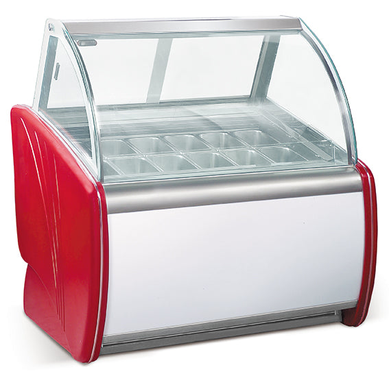 BQG-1200 12-pan ice cream display unit with sleek stainless finish.