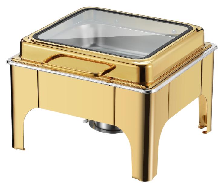 DZW-G322 6.0L square golden chafing dish with glass window Tanzania