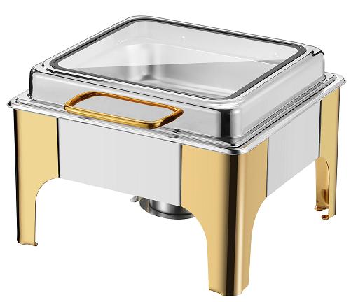 DZW-HG322 6.0L square half golden chafing dish with glass window Tanzania