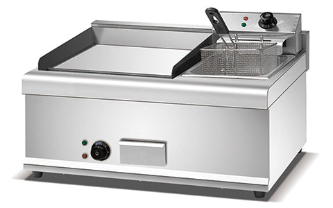HEG-908 heavy-duty contact grill with integrated fryer and stainless steel body.