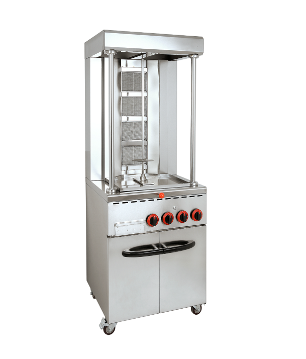 HG820 gas shawarma machine with cabinet and vertical broiling function for commercial use.