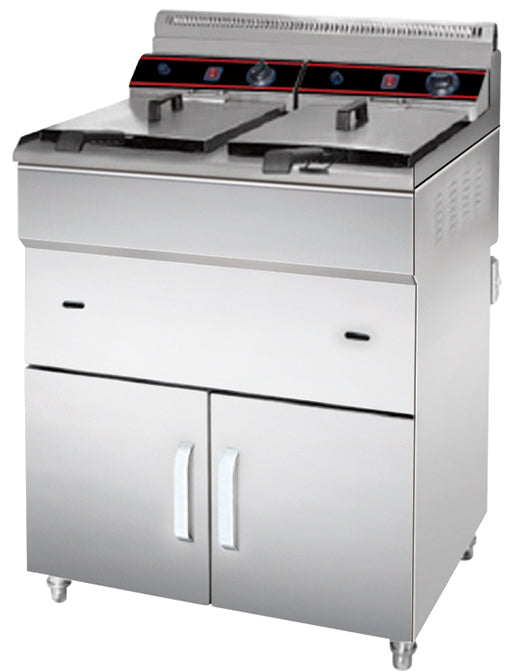 HGF-182C twin-tank stainless steel gas fryer with 18L+18L capacity.