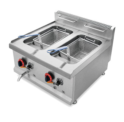 HGF-72A twin-tank stainless steel gas fryer with dual 6L capacity.