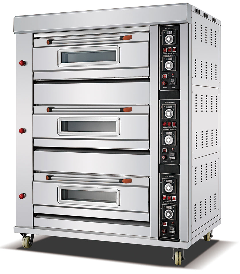 HGO-39 3-Deck 9-Tray Gas Deck Oven for large-scale commercial baking.