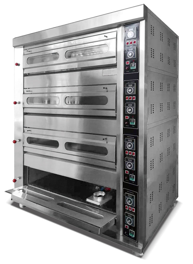 HGO-416 4-Deck 16-Tray Gas Deck Oven for high-capacity commercial baking.