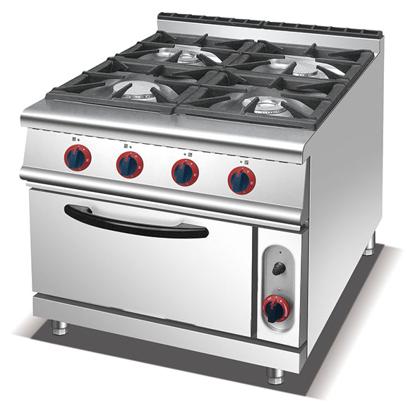HGR-905 commercial 4-burner gas range with oven for restaurant use.