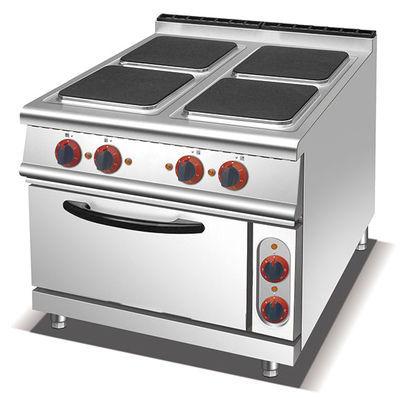HSQ-912B commercial 4-plate electric cooker with oven, 800x900x920mm.