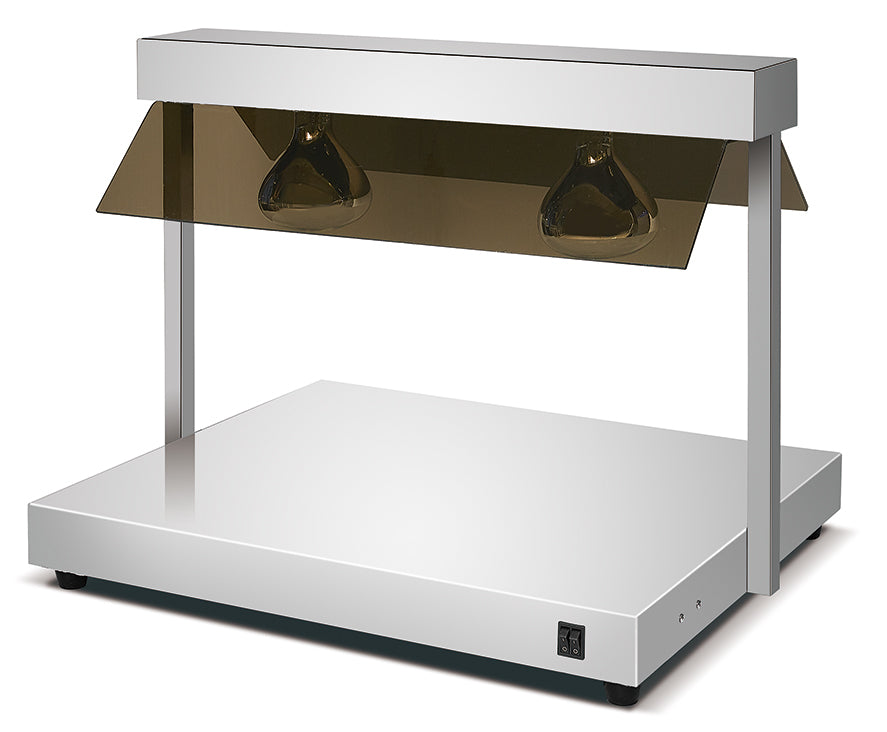 HTC-2FA electric warming tray with dual heat lamps and 0.5KW power for commercial use.