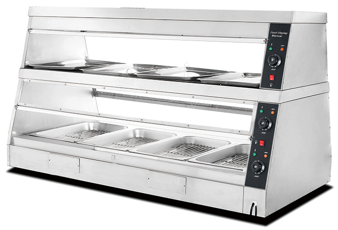 HW-6P-B food display warmer with thermostatic control, sliding doors, and interior light for commercial use.