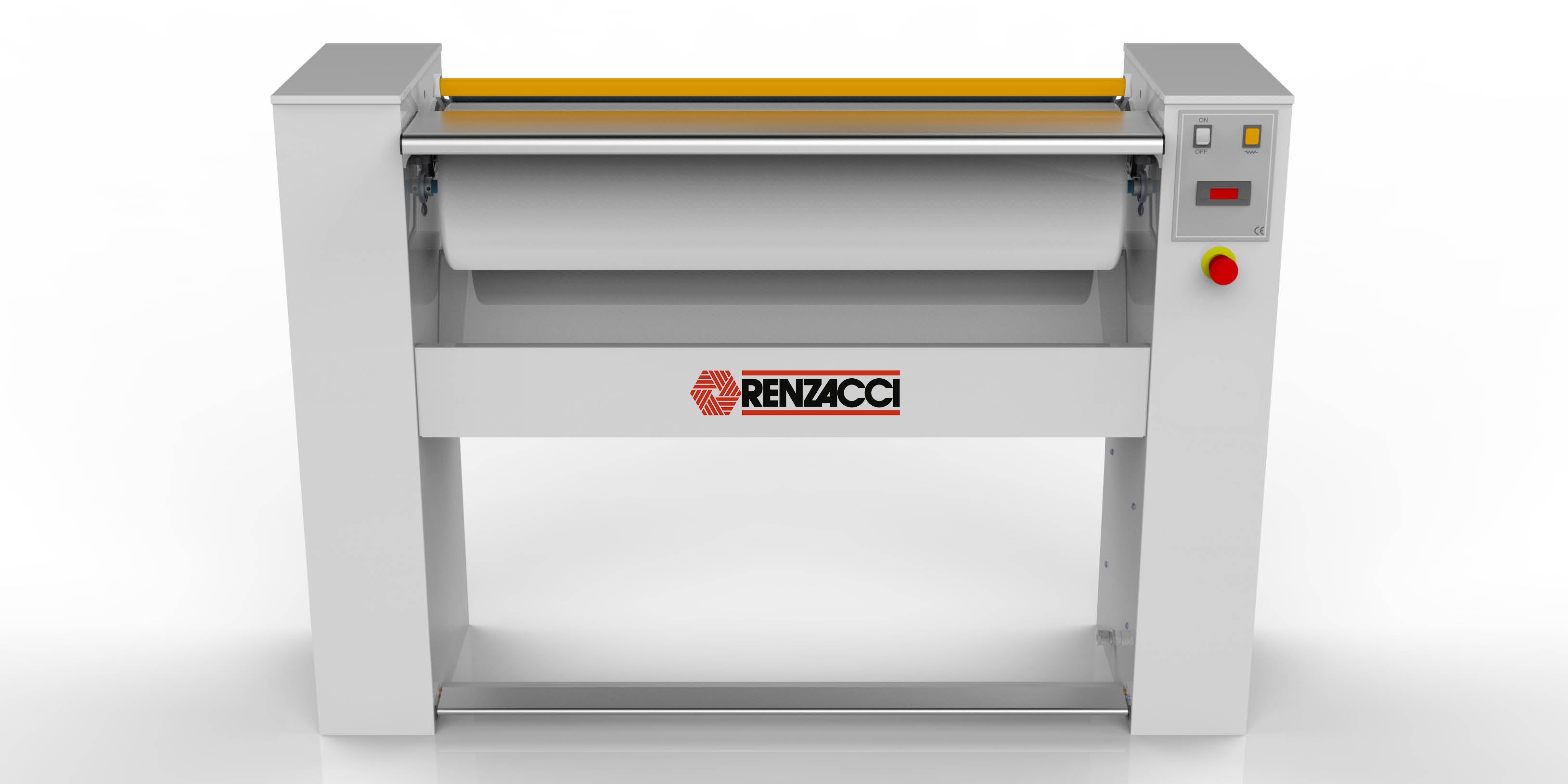 Renzacci KZ1630 commercial ironing machine with variable ironing speed and steam suction system.