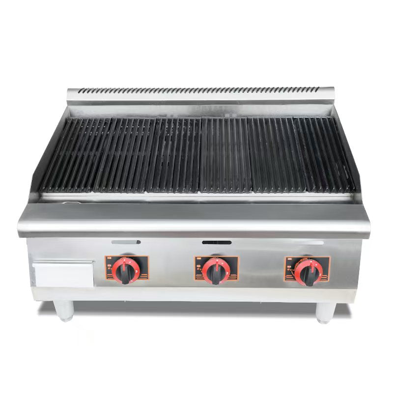 WG-EG-36H – 3-Burner – Electric BBQ Lava Rock Grill – 12kW – Commercial.