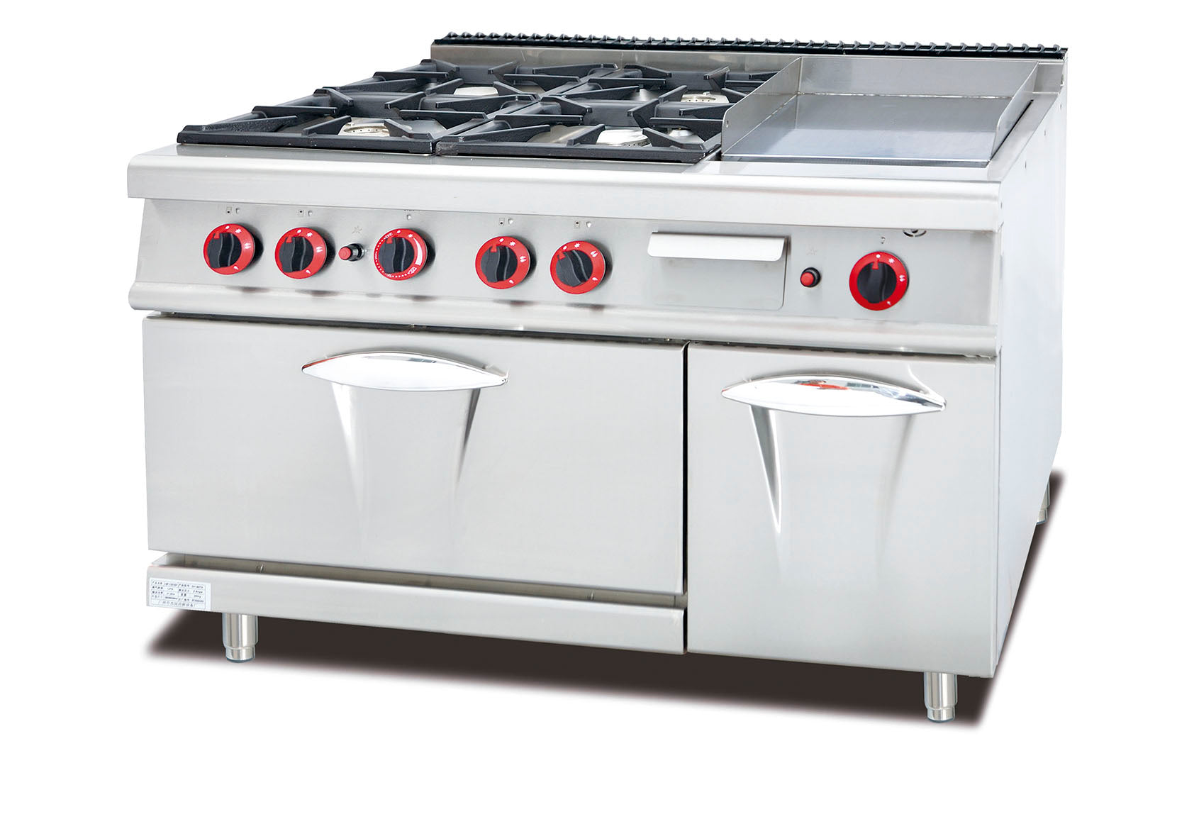 WG-GH-996A – 4-Burner Gas Range with Griddle, Oven & Cabinet – Commercial.