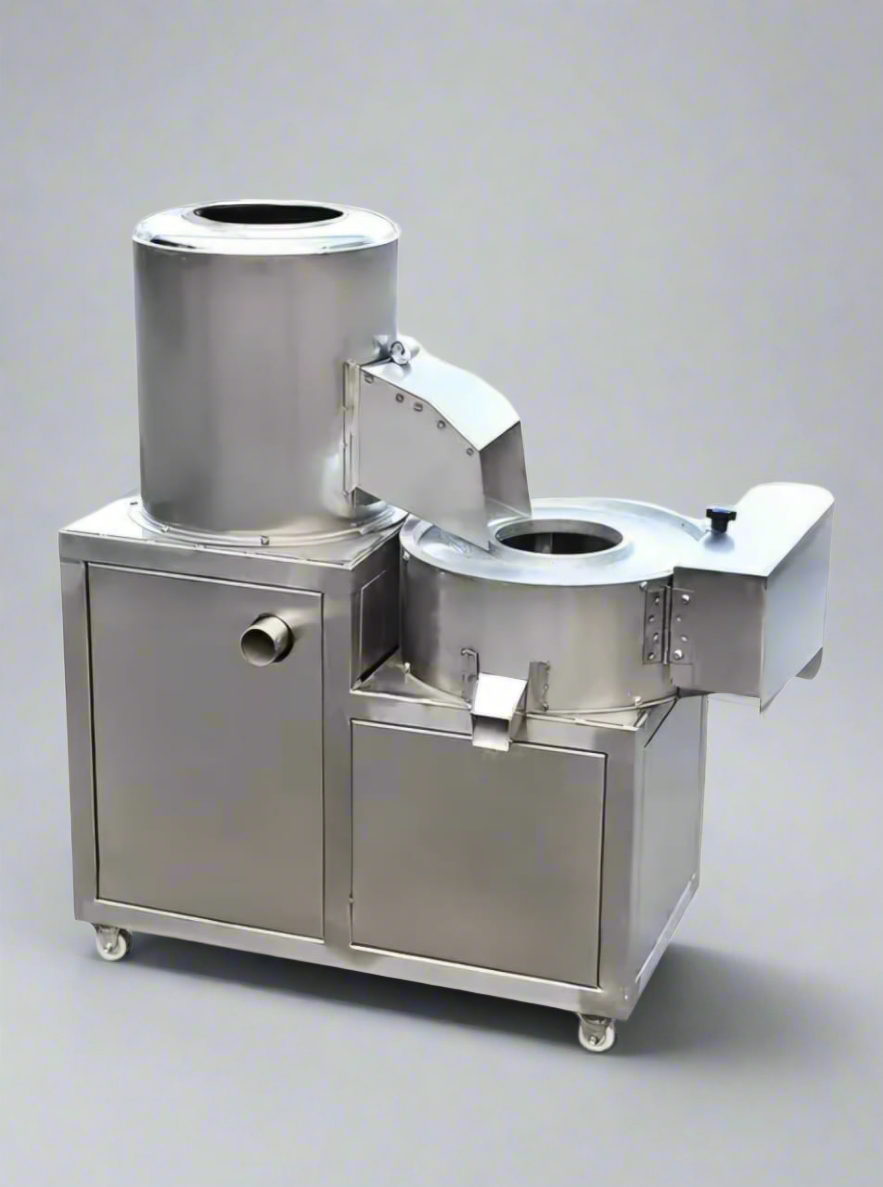 High-capacity stainless steel potato peeling and cutting machine for commercial kitchens, processing up to 50kg per hour.