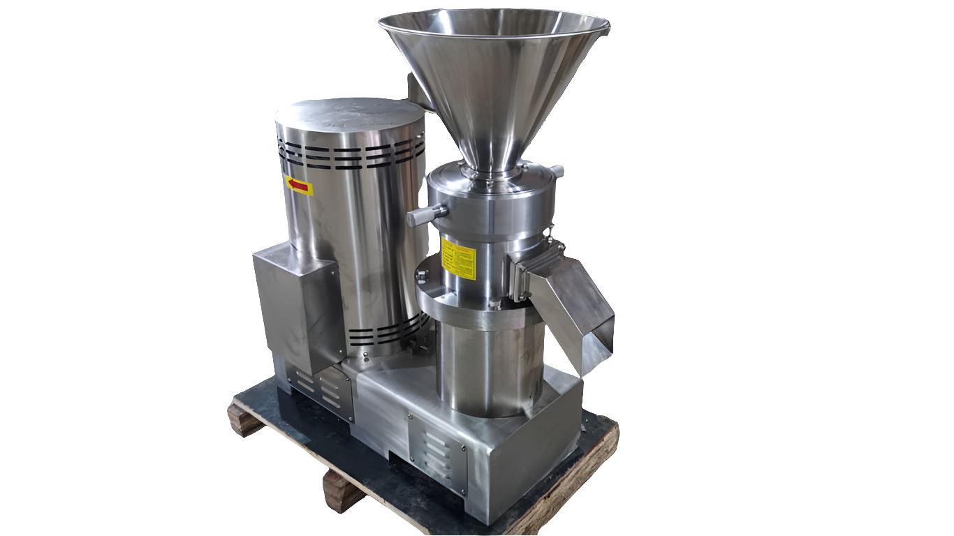 Commercial peanut butter machine with 50-70kg per hour capacity, made of stainless steel for food processing.