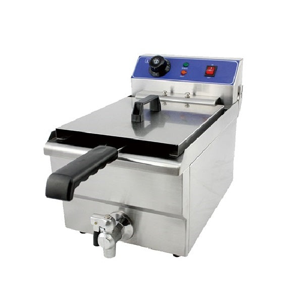 HEF-101V stainless steel electric deep fryer with 10L capacity, 3.5KW power, and adjustable temperature control