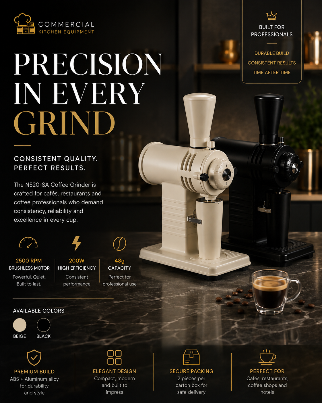 N520-SA beige 48g brushless coffee grinder commercial kitchen equipment Tanzania