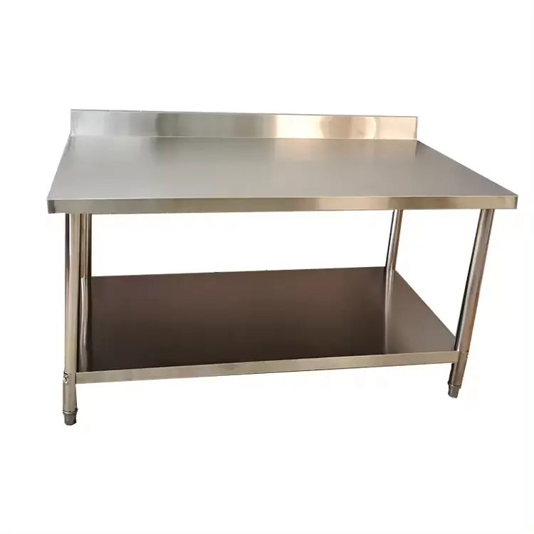 2-layer SS201 stainless steel work table with tailgate, 1800x600x800mm, designed for professional kitchens and workshops.