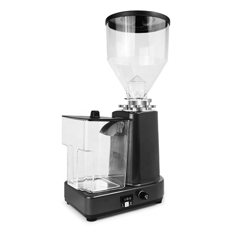 018 Electric Bean Grinder with 1.5L hopper and integrated powder storage in red and black.

