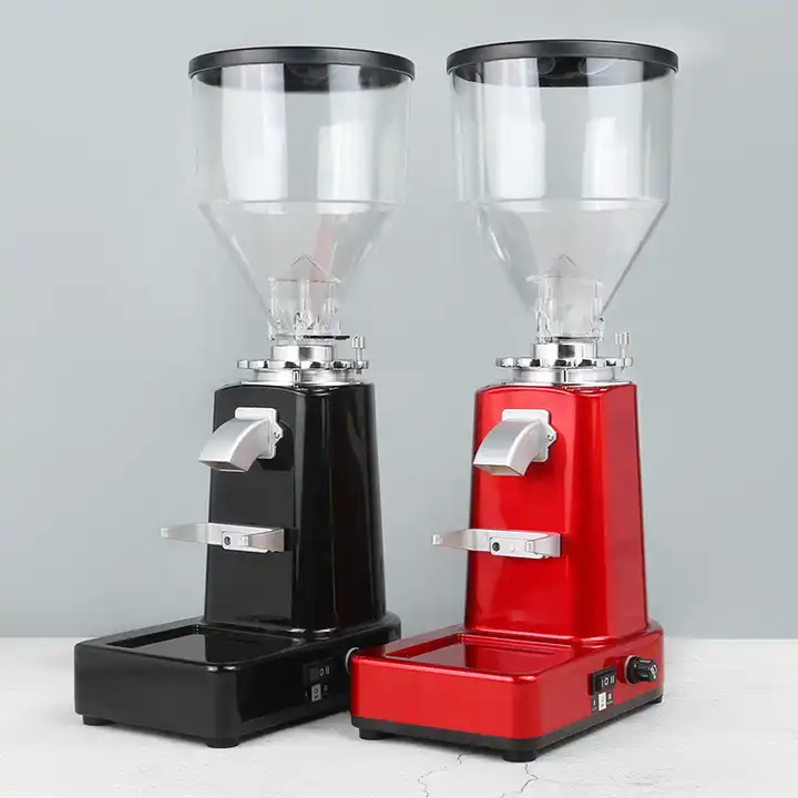 019 electric coffee grinder with inching bracket, 1.5L capacity, red and black.