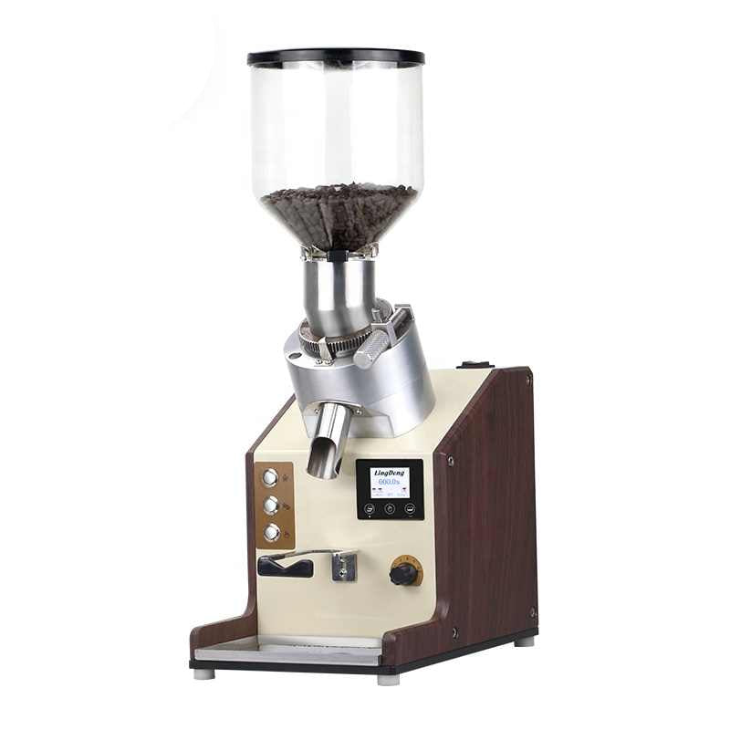 Model 8010 Large Commercial Coffee Grinder with 1.5L hopper and brushless motor in beige.

