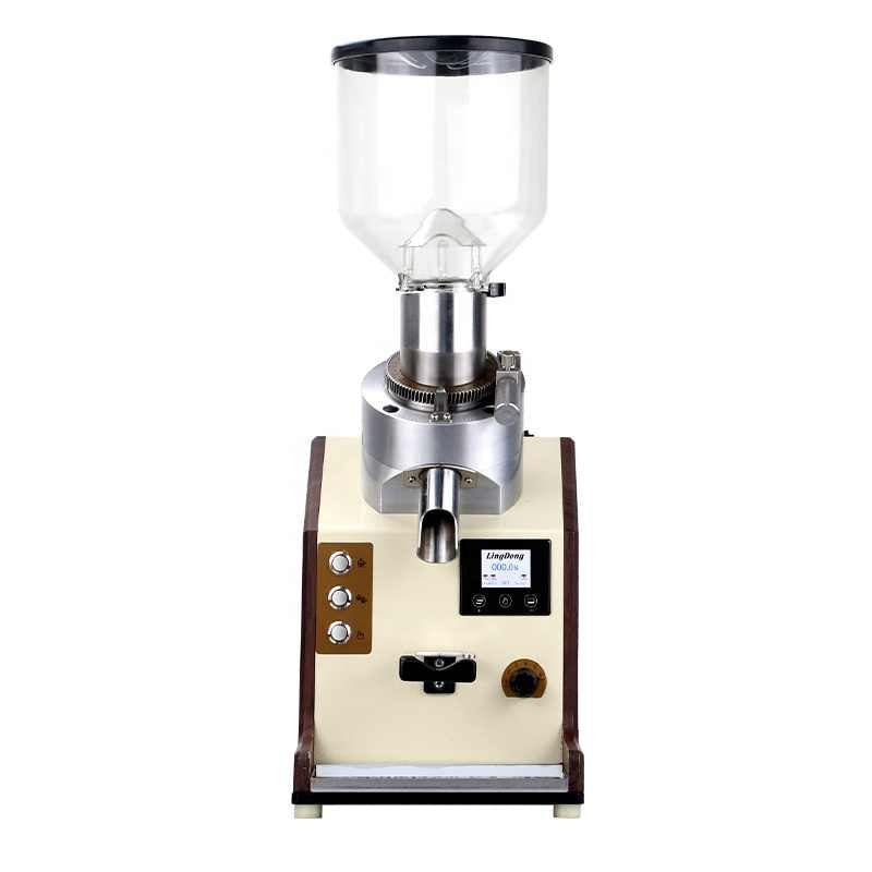 Model 8010 Large Commercial Coffee Grinder with 1.5L hopper and brushless motor in beige.

