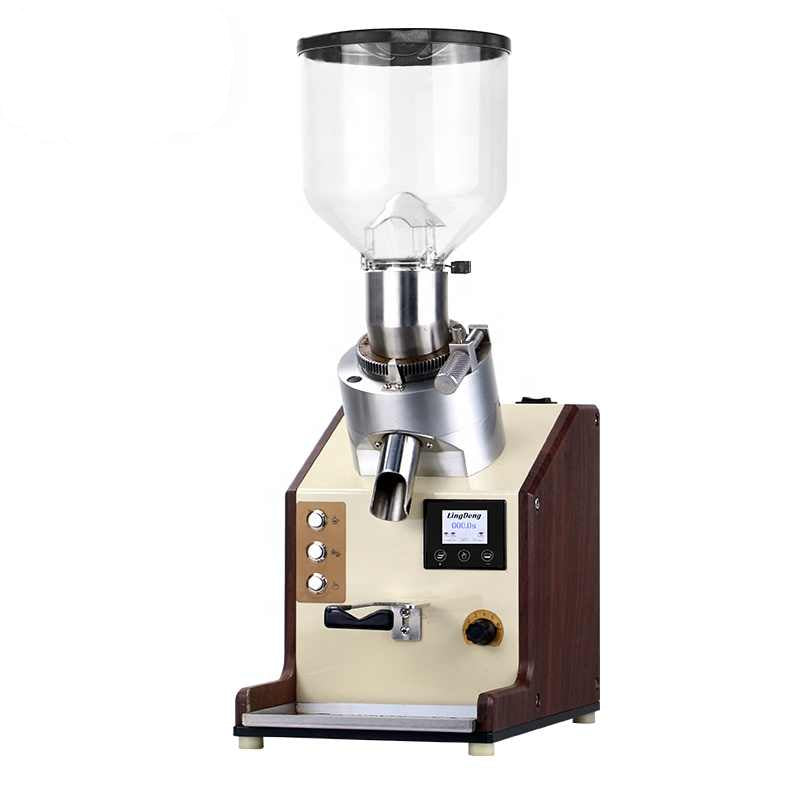 Model 8010 Large Commercial Coffee Grinder with 1.5L hopper and brushless motor in beige.

