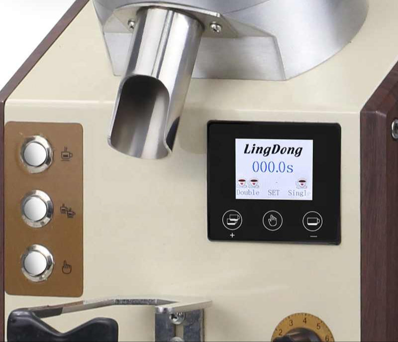 Model 8010 Large Commercial Coffee Grinder with 1.5L hopper and brushless motor in beige.

