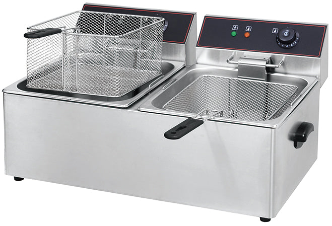 HEF-11L-2 2-Tank 2-Basket Electric Fryer with stainless steel construction and precise temperature control.