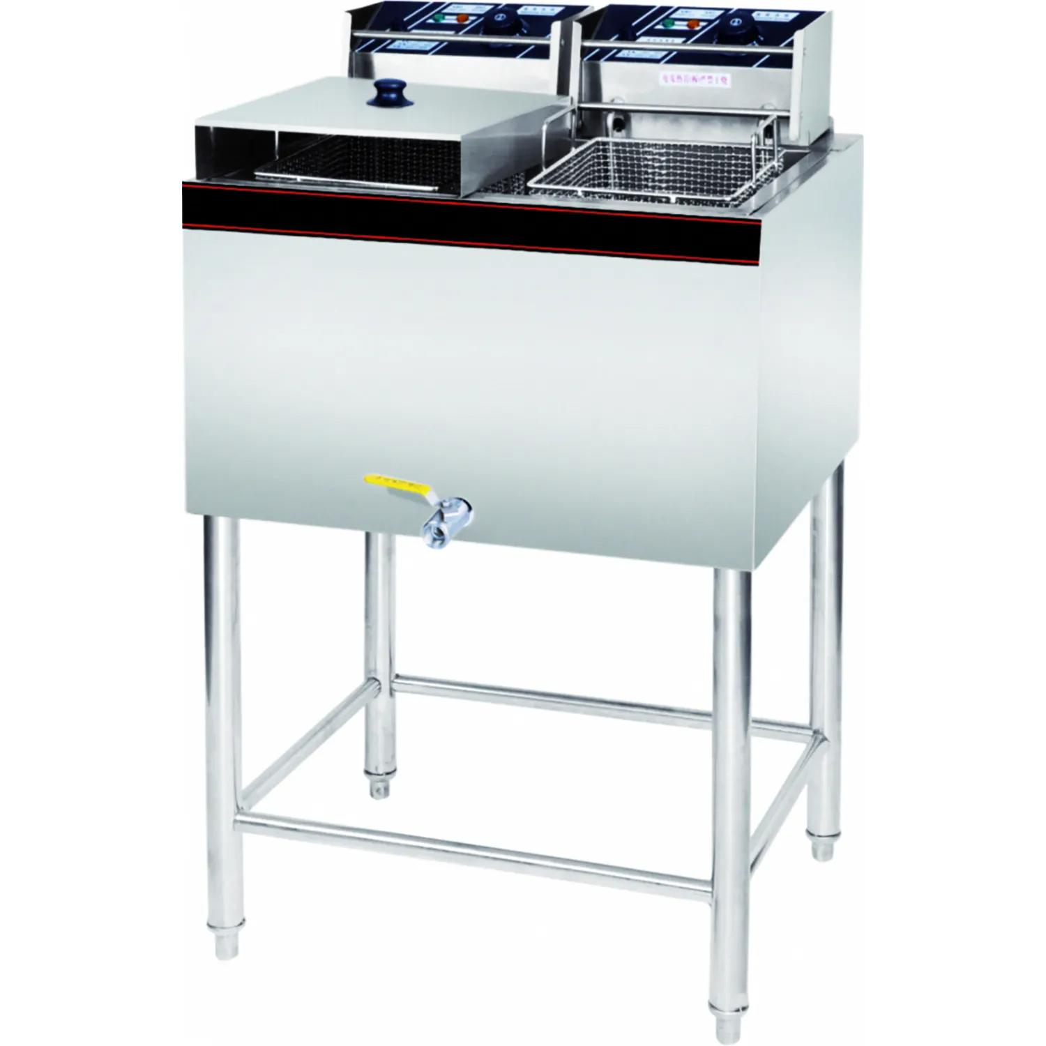 HEF-84 1-Tank 2-Basket Electric Fryer with stainless steel body and high-capacity 28L tank for professional use.