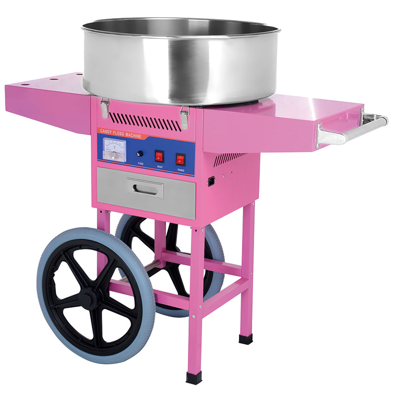 HGC-04C gas candy floss machine with cart, 720mm pan, ideal for commercial cotton candy making at events and fairs.